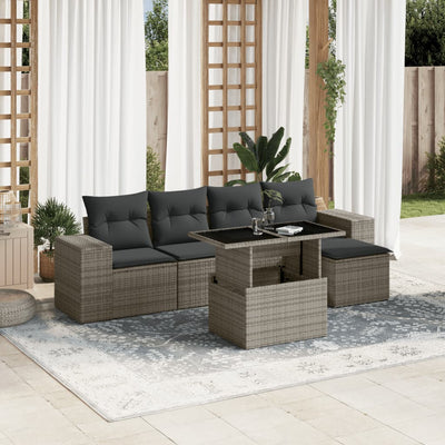 6 Piece Garden Sofa Set with Cushions Grey Poly Rattan