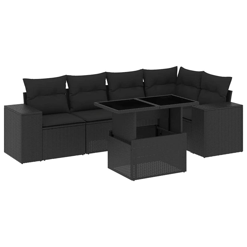 6 Piece Garden Sofa Set with Cushions Black Poly Rattan