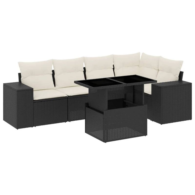 6 Piece Garden Sofa Set with Cushions Black Poly Rattan