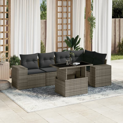 6 Piece Garden Sofa Set with Cushions Grey Poly Rattan