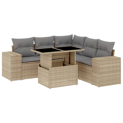 6 Piece Garden Sofa Set with Cushions Beige Poly Rattan