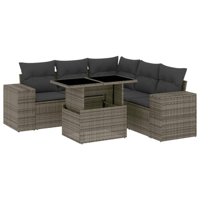 6 Piece Garden Sofa Set with Cushions Grey Poly Rattan