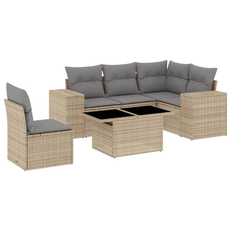 6 Piece Garden Sofa Set with Cushions Beige Poly Rattan