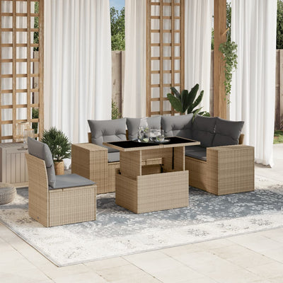 6 Piece Garden Sofa Set with Cushions Beige Poly Rattan