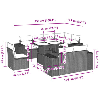 9 Piece Garden Sofa Set with Cushions Beige Poly Rattan