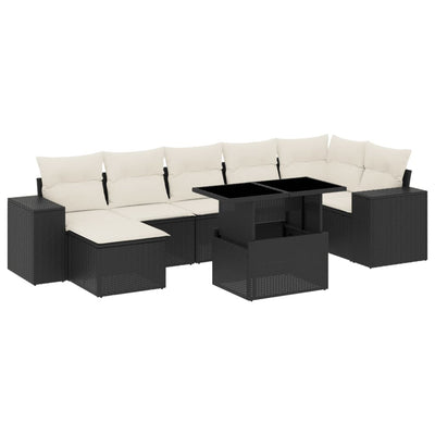 8 Piece Garden Sofa Set with Cushions Black Poly Rattan