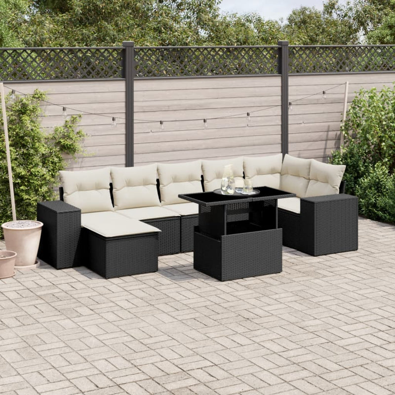 8 Piece Garden Sofa Set with Cushions Black Poly Rattan