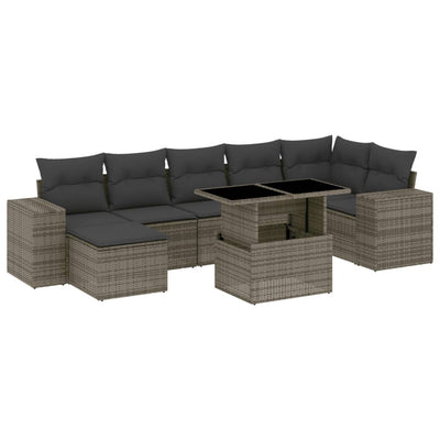 8 Piece Garden Sofa Set with Cushions Grey Poly Rattan