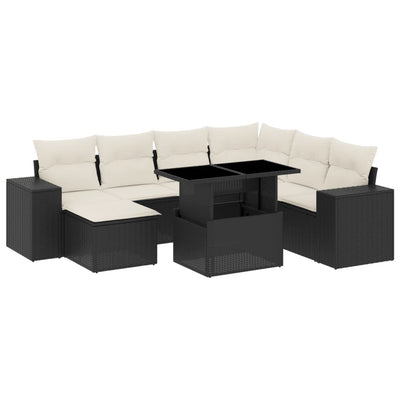 8 Piece Garden Sofa Set with Cushions Black Poly Rattan