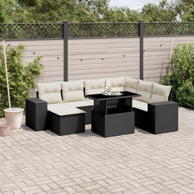 8 Piece Garden Sofa Set with Cushions Black Poly Rattan