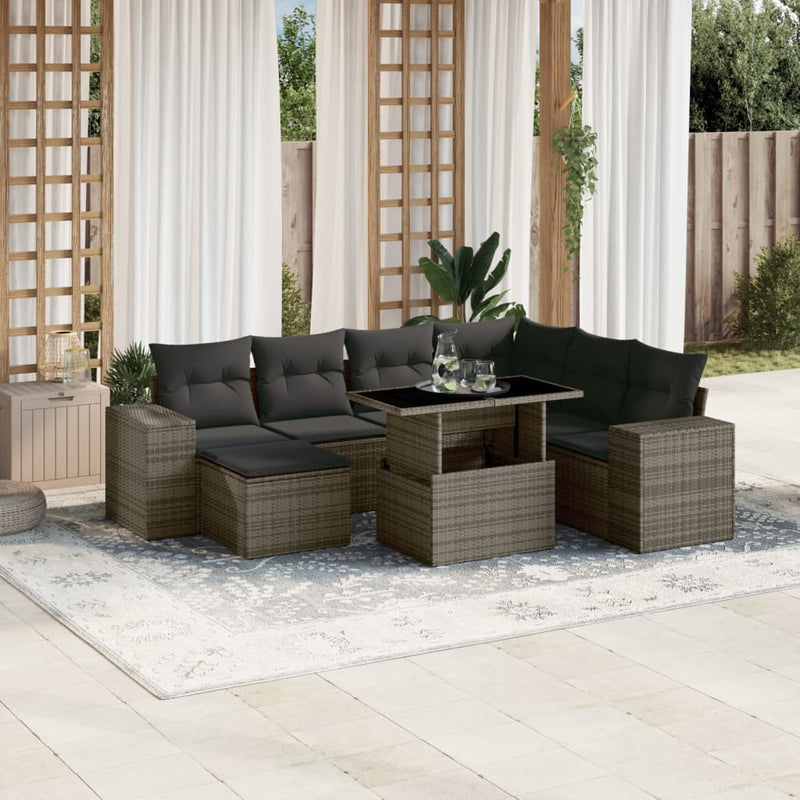 8 Piece Garden Sofa Set with Cushions Grey Poly Rattan