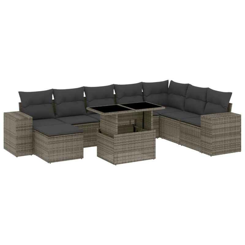 9 Piece Garden Sofa Set with Cushions Grey Poly Rattan