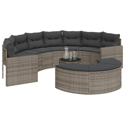 3 Piece Garden Sofa Set Half-Round Grey Poly Rattan