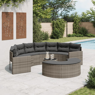 3 Piece Garden Sofa Set Half-Round Grey Poly Rattan