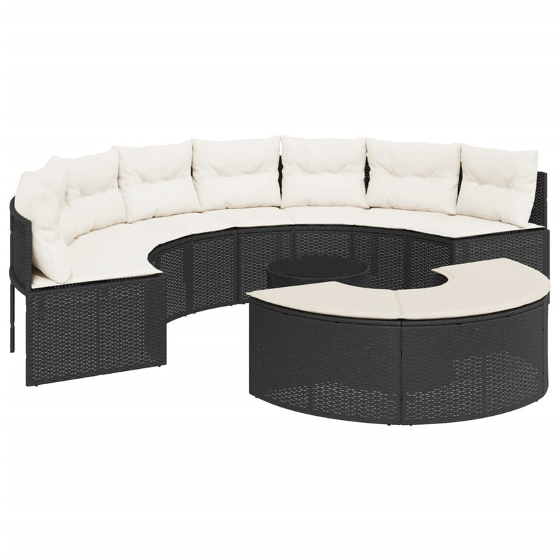 3 Piece Garden Sofa Set Half-Round Black Poly Rattan