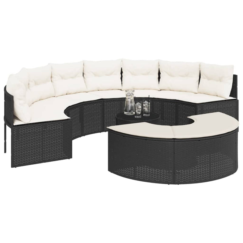 3 Piece Garden Sofa Set Half-Round Black Poly Rattan