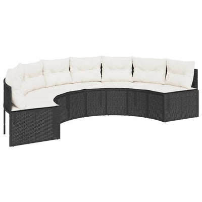 3 Piece Garden Sofa Set Half-Round Black Poly Rattan