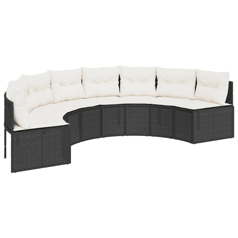 3 Piece Garden Sofa Set Half-Round Black Poly Rattan