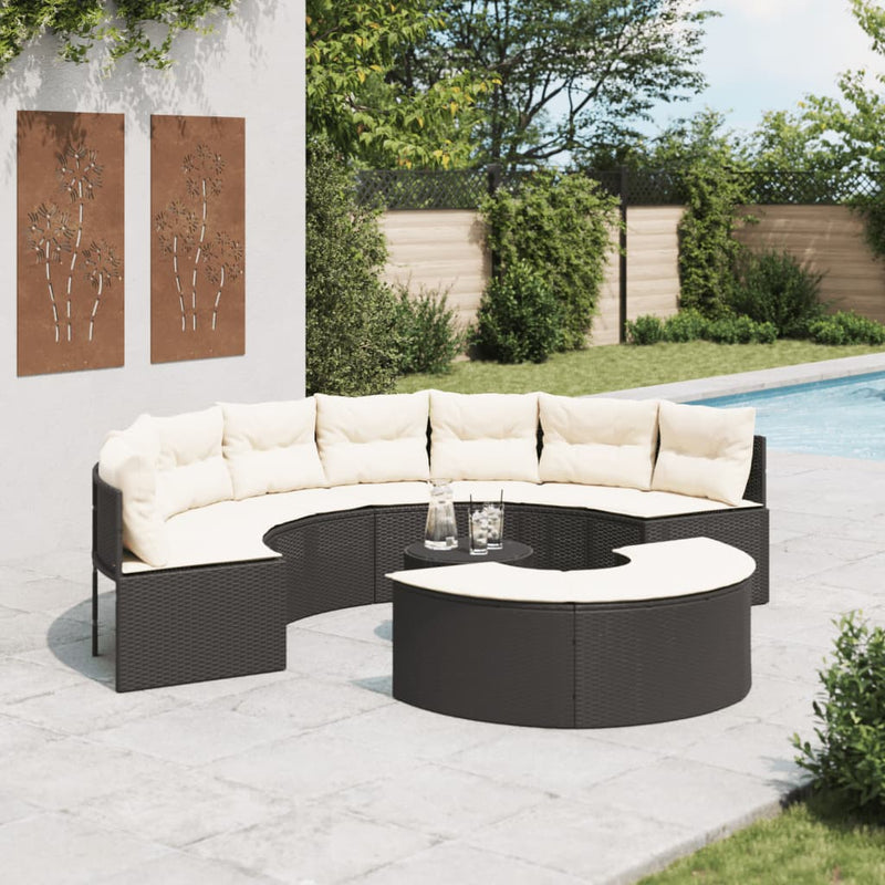 3 Piece Garden Sofa Set Half-Round Black Poly Rattan