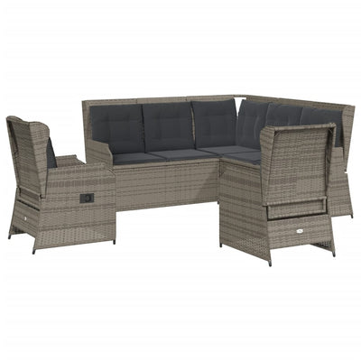 5 Piece Garden Lounge Set with Cushions Grey Poly Rattan