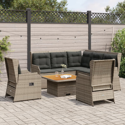 5 Piece Garden Lounge Set with Cushions Grey Poly Rattan