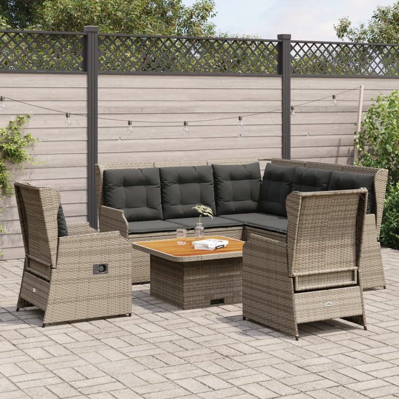 6 Piece Garden Lounge Set with Cushions Grey Poly Rattan