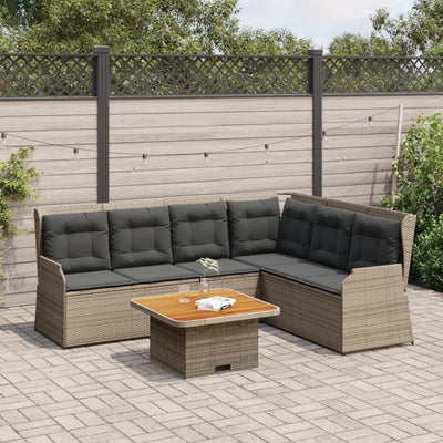 5 Piece Garden Lounge Set with Cushions Grey Poly Rattan