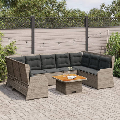 7 Piece Garden Lounge Set with Cushions Grey Poly Rattan