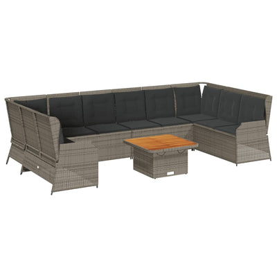 7 Piece Garden Lounge Set with Cushions Grey Poly Rattan