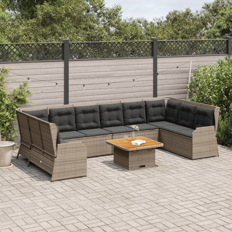 7 Piece Garden Lounge Set with Cushions Grey Poly Rattan