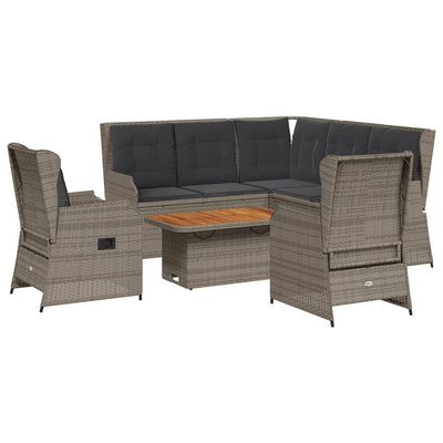 6 Piece Garden Lounge Set with Cushions Grey Poly Rattan