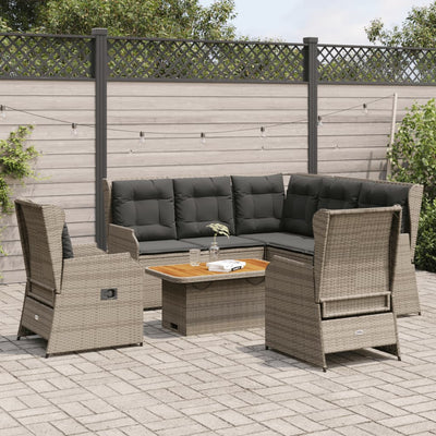 6 Piece Garden Lounge Set with Cushions Grey Poly Rattan