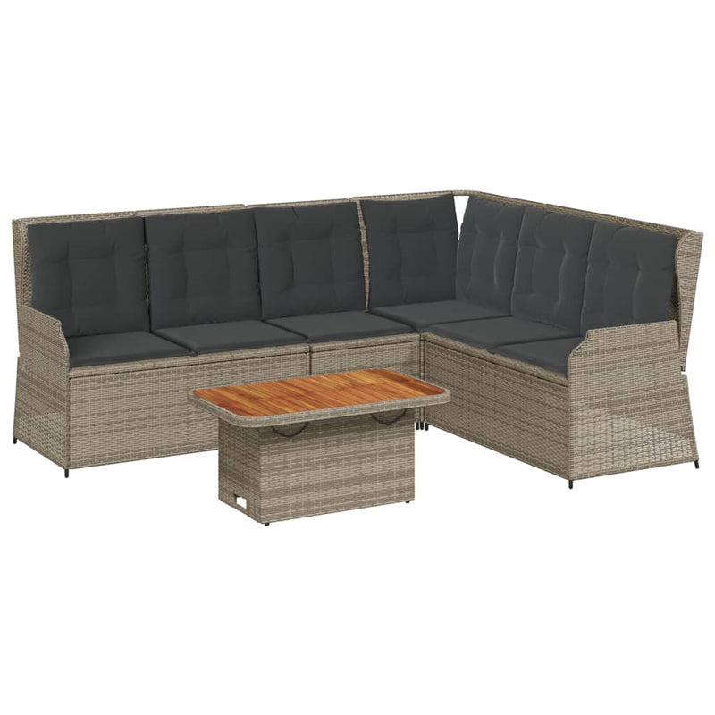 5 Piece Garden Lounge Set with Cushions Grey Poly Rattan