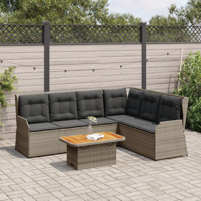 5 Piece Garden Lounge Set with Cushions Grey Poly Rattan