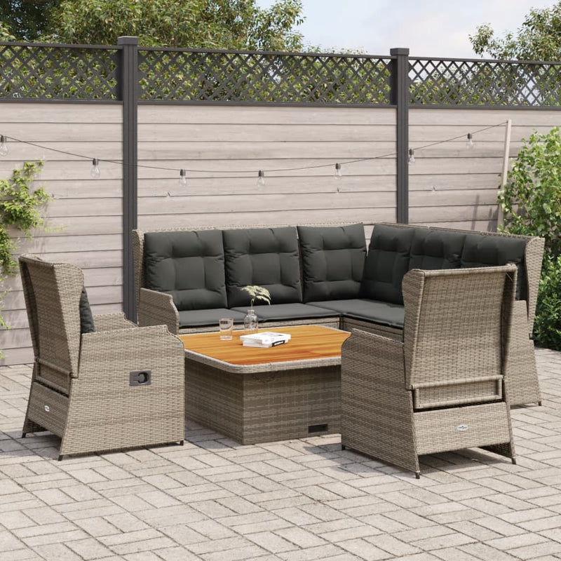 6 Piece Garden Lounge Set with Cushions Grey Poly Rattan