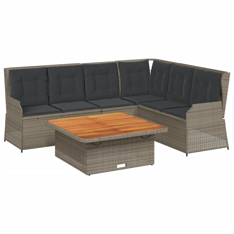 5 Piece Garden Lounge Set with Cushions Grey Poly Rattan