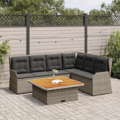 5 Piece Garden Lounge Set with Cushions Grey Poly Rattan