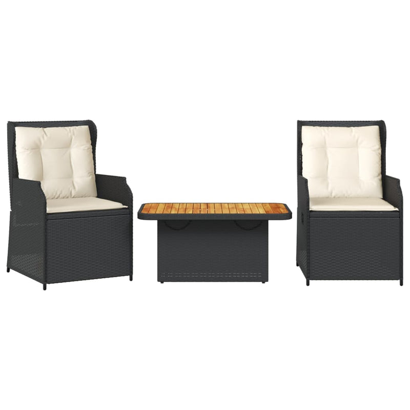 3 Piece Garden Lounge Set with Cushions Black Poly Rattan