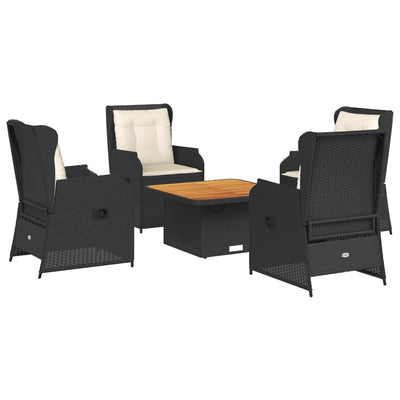 5 Piece Garden Lounge Set with Cushions Black Poly Rattan