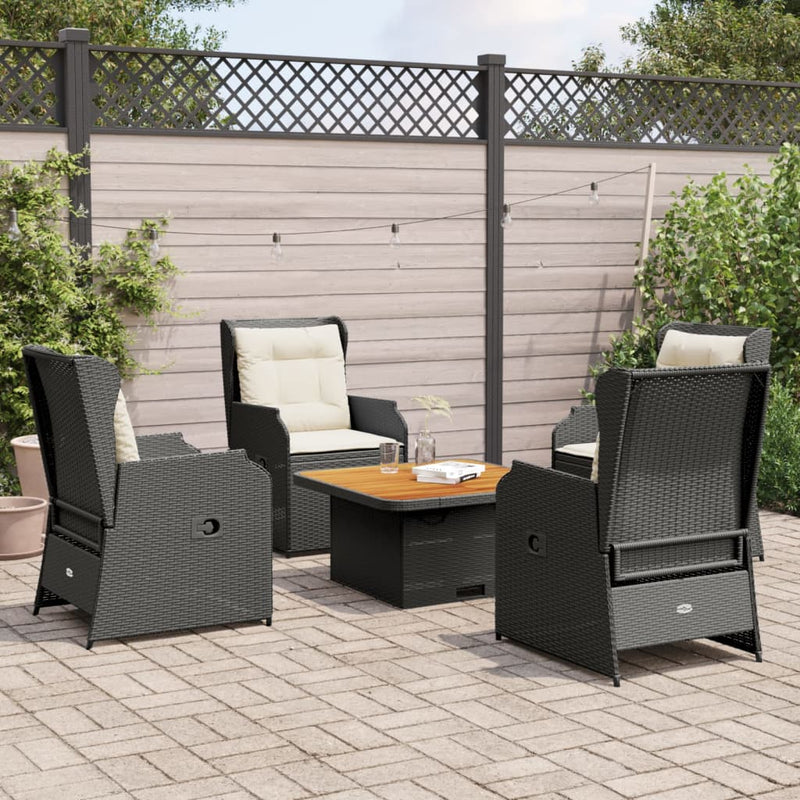 5 Piece Garden Lounge Set with Cushions Black Poly Rattan