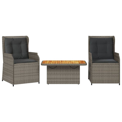 3 Piece Garden Lounge Set with Cushions Grey Poly Rattan