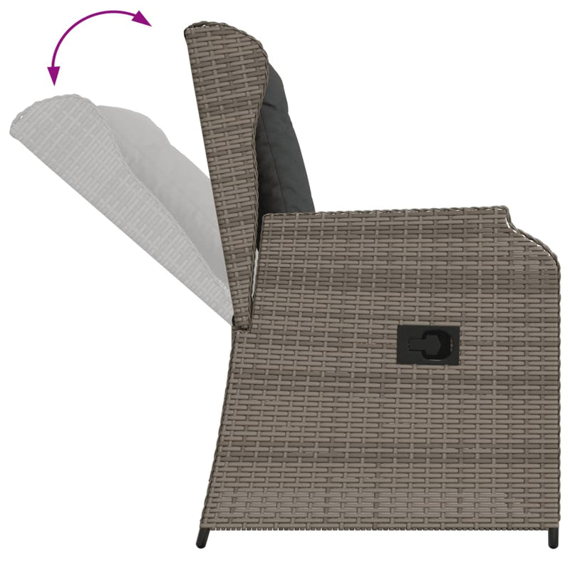 3 Piece Garden Lounge Set with Cushions Grey Poly Rattan