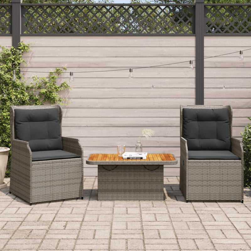 3 Piece Garden Lounge Set with Cushions Grey Poly Rattan