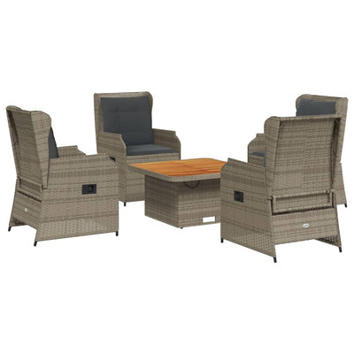 5 Piece Garden Lounge Set with Cushions Grey Poly Rattan