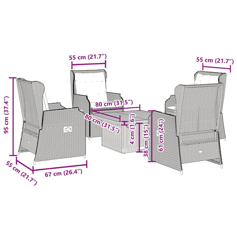 5 Piece Garden Lounge Set with Cushions Grey Poly Rattan