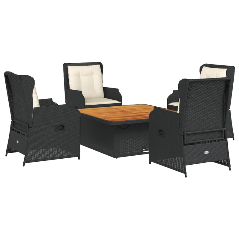 5 Piece Garden Lounge Set with Cushions Black Poly Rattan