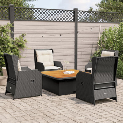 5 Piece Garden Lounge Set with Cushions Black Poly Rattan