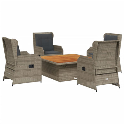 5 Piece Garden Lounge Set with Cushions Grey Poly Rattan