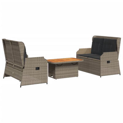 3 Piece Garden Lounge Set with Cushions Grey Poly Rattan