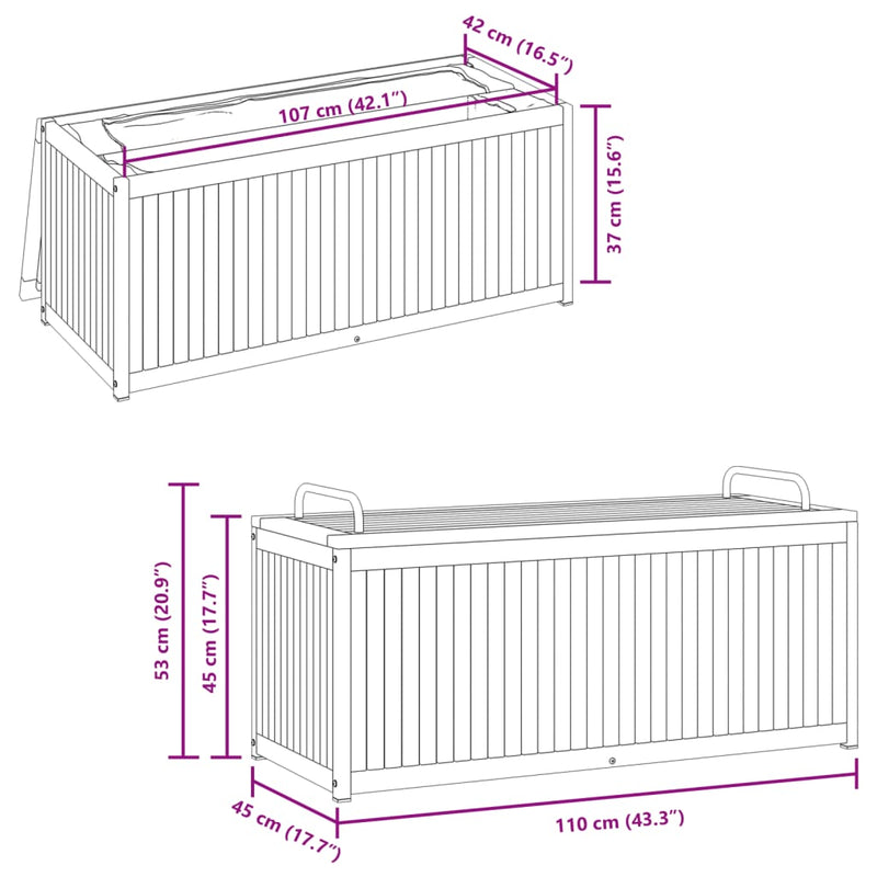 Outdoor Cushion Box 110x45x42/53 cm Solid Wood Acacia and Steel